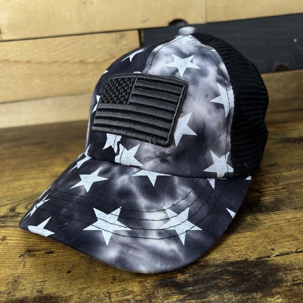American Flag Women's Ponytail Hat C.C. Exclusives Strap-Back Hat Baseball Cap
